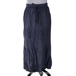 White Stag Tiered Maxi Skirt XL (16-18) Blue Denim Look Cotton Blend Elastic wst